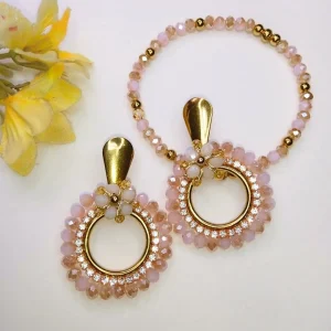Set Argollas y Pulsera Encanto Rosado