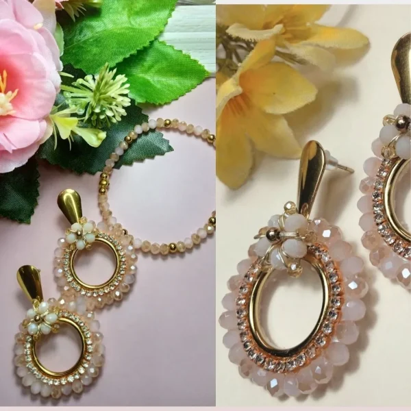 Set Argollas y Pulsera Encanto Rosado - Imagen 2